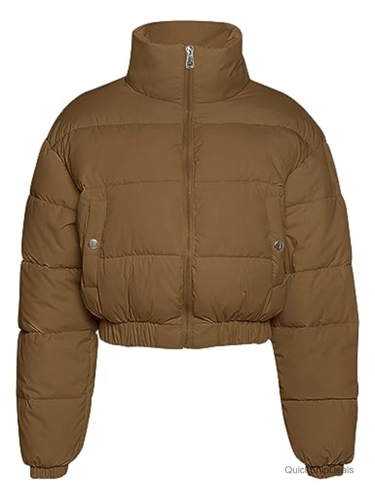 Cropped Puffer Jacket Winter Zip Up Padded Short Down Coat Women
